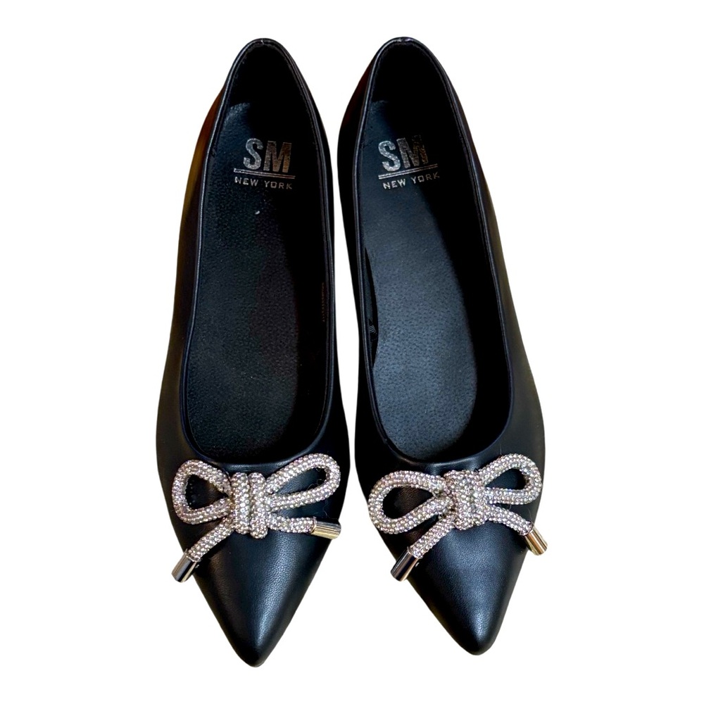 SM New York pointed toe silver bow black ballerina flats shoes